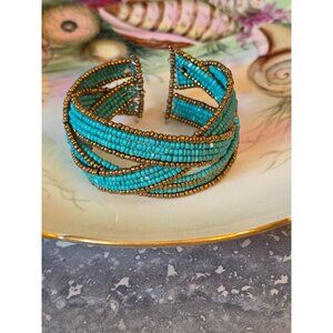 Southwestern Style Native American & Bronze Beaded Bracelet Adjustable